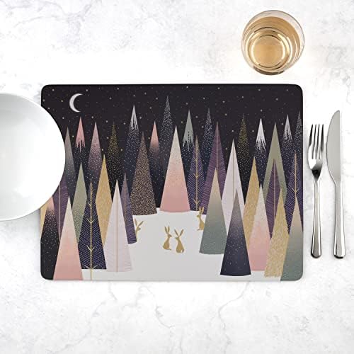 Pimpernel Sara Miller Crosted Pines Collection Placemats | סט של 4 | מחצלות עמידות בחום | לוח מגובה פקק | סט פלייס קשה לשולחן אוכל | מודדים 15.7 x 11.7